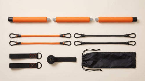 Every piece in the Kind Reps Pilates Bar Kit, laid out