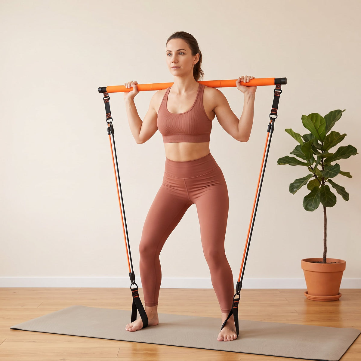 Standing full-body move with the bar across the shoulders
